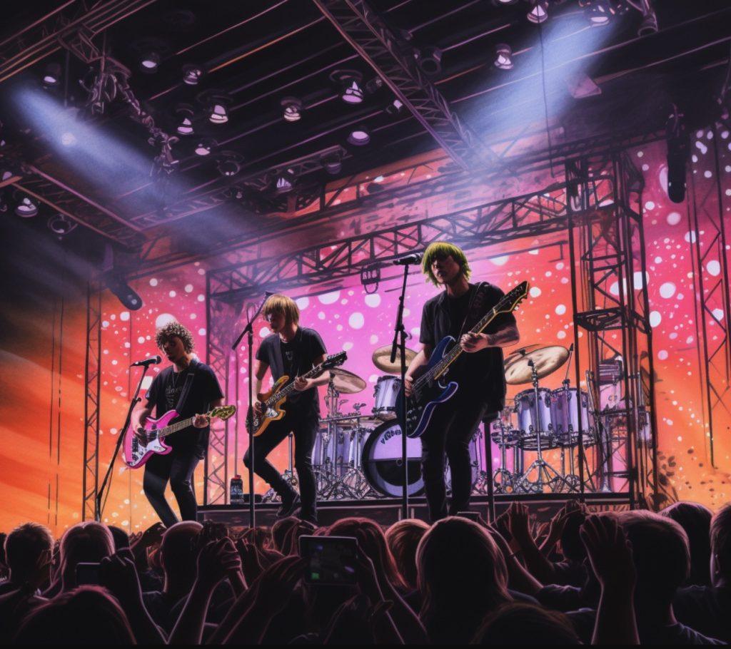 5 Seconds of Summer - Performing on Stage in the evening with lights illustration