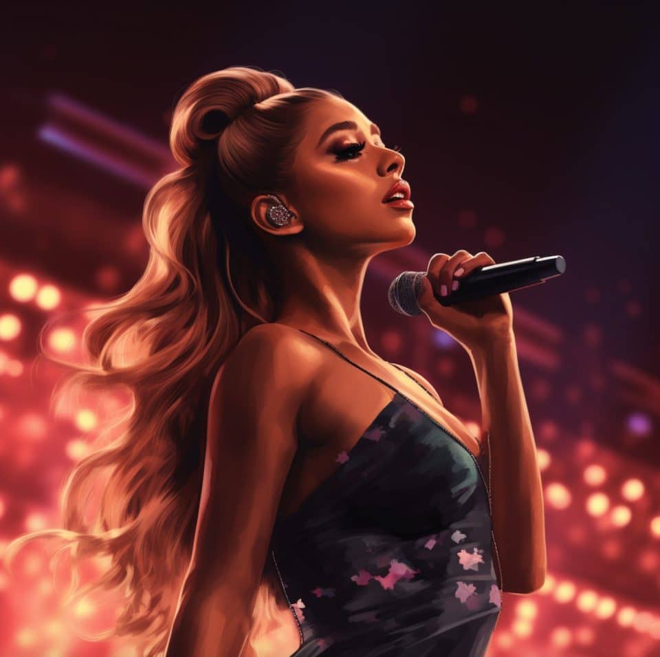 Ariana Grande on Stage Singing Illustration