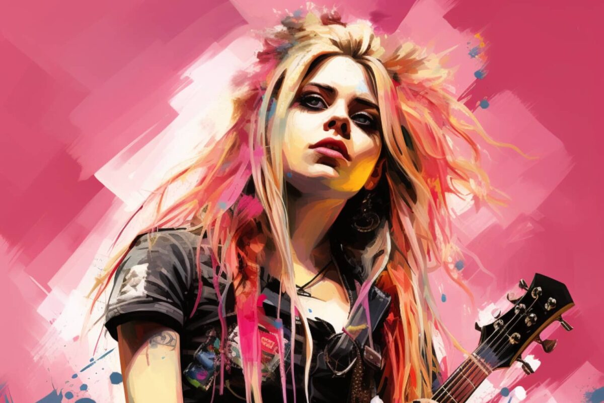 Avril Lavigne Punk Rock Princess with Guitar Illustration